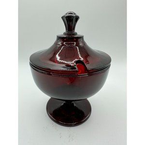 Vintage Ruby Red Glass Lidded Compote Sugar Jelly Jam Mayo Condiment Dish Bowl